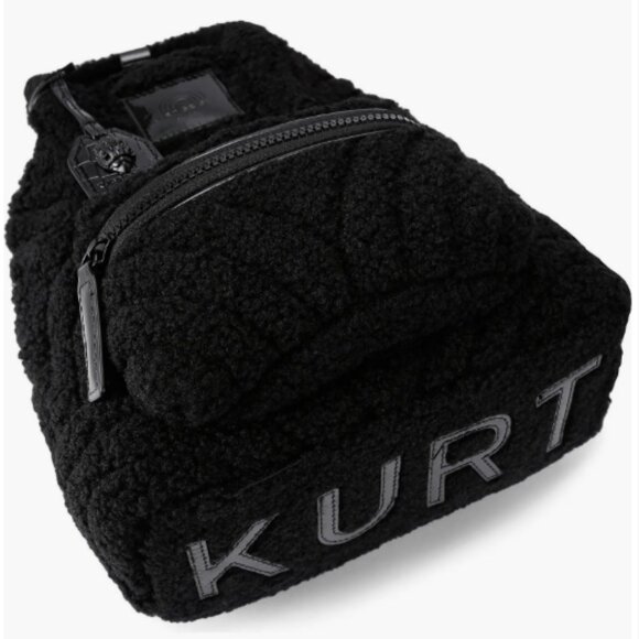 Kurt Geiger Black Faux Shearling Fizzy Backpack Rainbow Stitching - Picture 1 of 4
